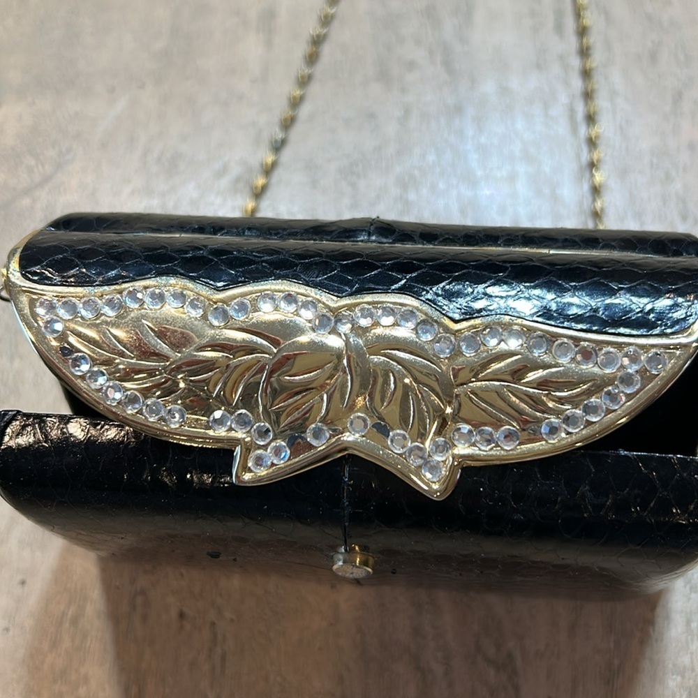Sasha vintage purse, black with gold tones and rhinestones. - Picture 4 of 6